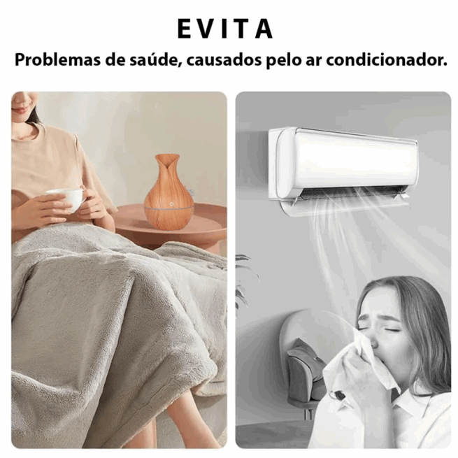 Umidificador de Ar Ultrassônico com Difusor de Aromas e Iluminação LED em Madeira – Bivolt – Ambiente Aconchegante