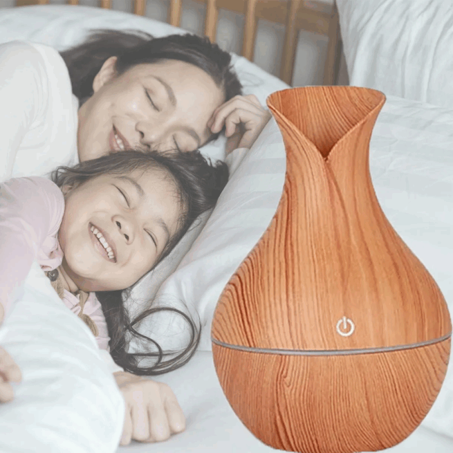Umidificador de Ar Ultrassônico com Difusor de Aromas e Iluminação LED em Madeira – Bivolt – Ambiente Aconchegante