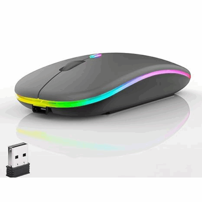 Mouse Recarregável Wireless Bluetooth RGB 2.4GHz 1600 DPI – Alcance de 10 metros – Compatível com PC e Mac