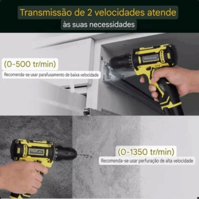 Parafusadeira Furadeira Sem Fio 12V com Bateria e Impacto – Modelo BT-DZ42 – Bivolt