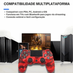 Controle Sem Fio PS4 Bluetooth Joystick Gamer Vermelho Camuflado – Recarregável