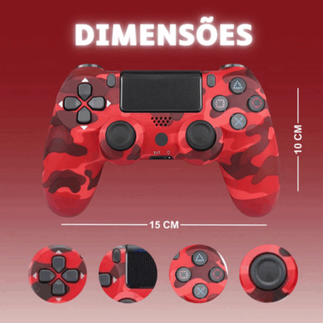 Controle Sem Fio PS4 Bluetooth Joystick Gamer Vermelho Camuflado – Recarregável