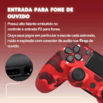 Controle Sem Fio PS4 Bluetooth Joystick Gamer Vermelho Camuflado – Recarregável