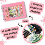 Kit Livro para Colorir Bobbie Goods Rosa com 60 Canetas – Criatividade Garantida