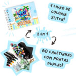 Kit Livro para Colorir Lilo Stitch Azul com 60 Canetas – Diversão Criativa para Crianças