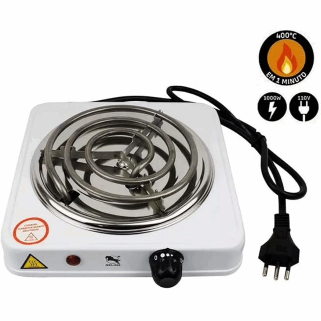Fogão Elétrico Portátil 1 Boca 1000W Espiral 110V – Cores Sortidas
