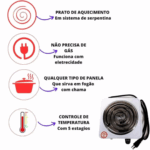 Fogão Elétrico Portátil 1 Boca 1000W Espiral 110V – Cores Sortidas