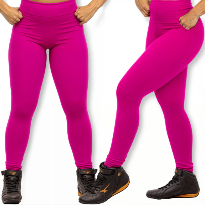 Calça Legging Academia Suplex Premium Rosa – Modelo Lisa, Não Transparente – Tamanho P