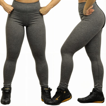Legging Academia Suplex Premium Cinza – Modelo Lisa, Não Transparente – Tamanho P