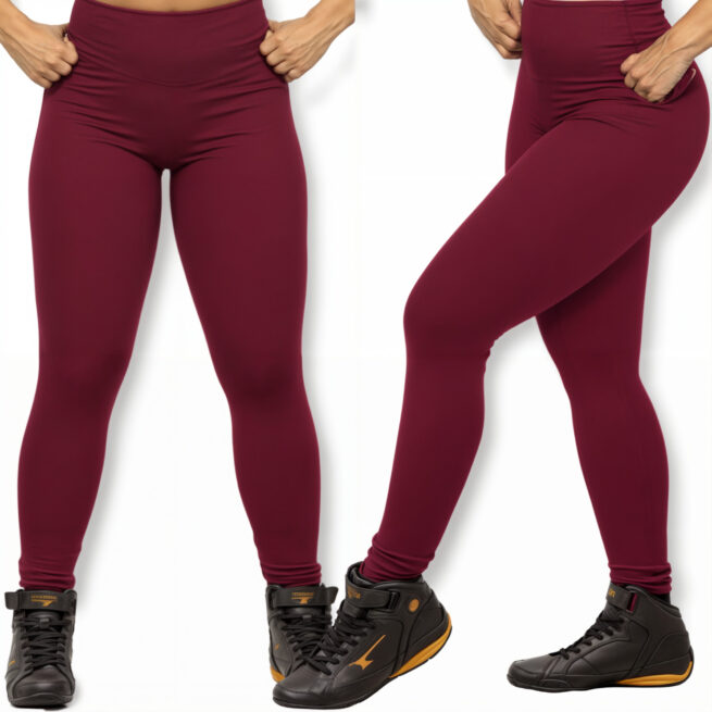 Calça Legging Academia Suplex Premium Vinho – Modelo Lisa, Não Transparente – Tamanho M