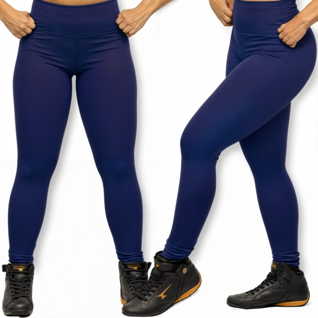 Calça Legging Academia Suplex Premium Azul Escuro – Modelo Lisa, Não Transparente – Tamanho G