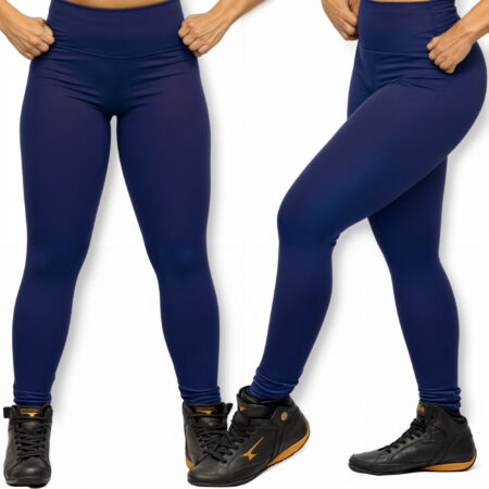Calça Legging Academia Suplex Premium Azul Escuro – Modelo Lisa, Não Transparente – Tamanho M