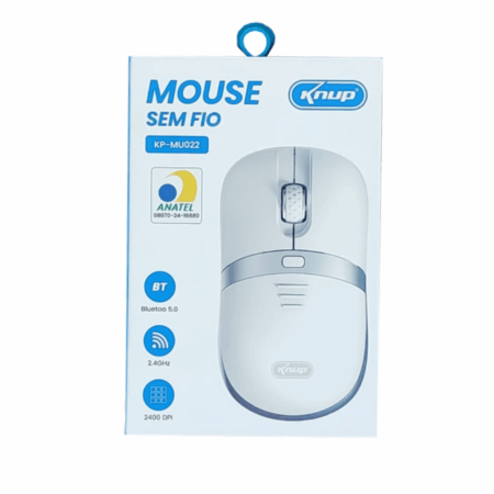 Mouse Sem Fio Bluetooth 5.0 Knup Ergonômico 2400 DPI – Branco – Modelo KP-MU022
