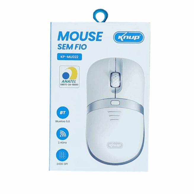 Mouse Sem Fio Bluetooth 5.0 Knup Ergonômico 2400 DPI – Branco – Modelo KP-MU022