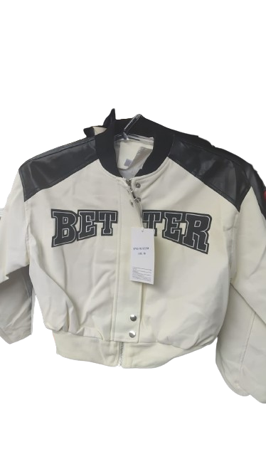 Jaqueta Feminina Better Courino Moda Gringa com Zíper Interno – Preta e Branca – Tam M