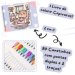 (Transparente) Kit Livro Colorir CAPIVARA (Roxo) + 80 Canetas - Com Maletinha