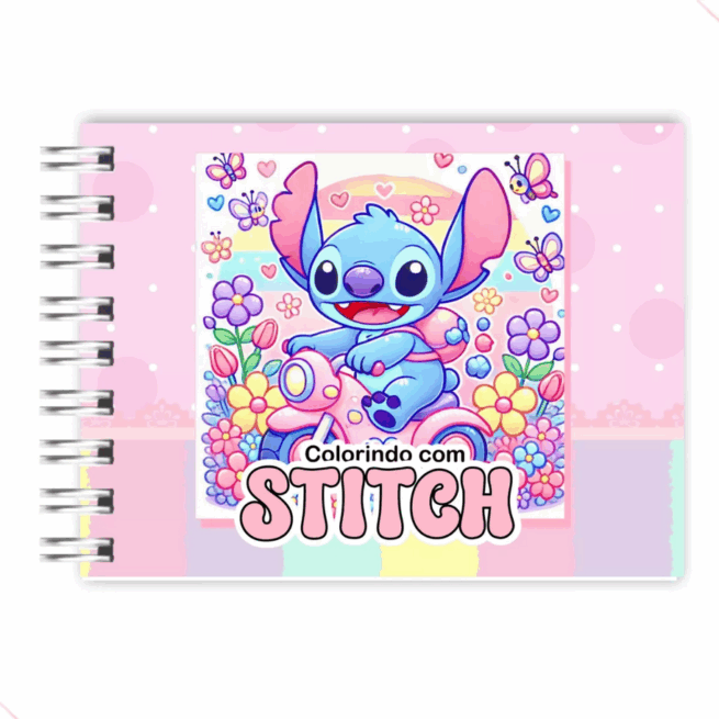 Kit Livro Kids Colorir Lilo Stitch (Rosa) + 80 Canetas - Com Maletinha