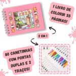 Kit Livro Colorir Bobbie Goods (Rosa) + 80 Canetas - Com Maletinha