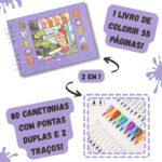 Kit Livro Colorir Bobbie Goods (Roxo) + 80 Canetas - Com Maletinha
