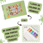 Kit Livro Colorir Bobbie Goods (Verde) + 80 Canetas - Com Maletinha