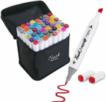 Conjunto de Canetas Coloridas Ponta Dupla 48 Peças com Estojo – Versão Preto ou Branco