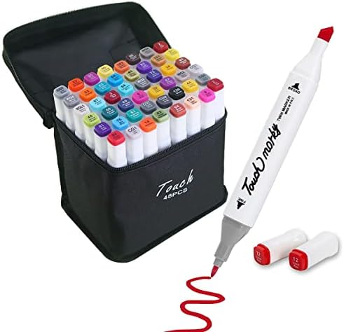 Conjunto de Canetas Coloridas Ponta Dupla 48 Peças com Estojo – Versão Preto ou Branco