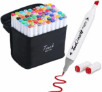 Conjunto de Canetas Coloridas Ponta Dupla 60 Peças com Estojo – Versão Preto ou Branco – Para Escrita e Arte