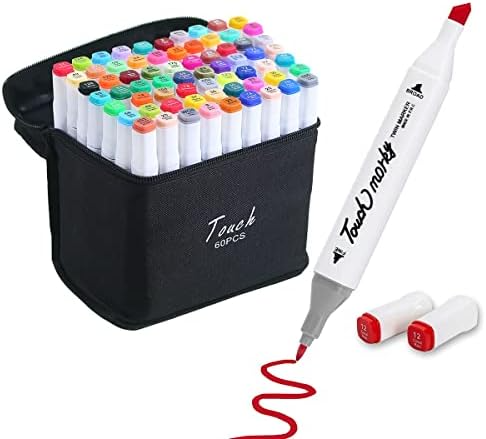 Conjunto de Canetas Coloridas Ponta Dupla 60 Peças com Estojo – Versão Preto ou Branco – Para Escrita e Arte