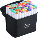 Conjunto de Canetas Coloridas Ponta Dupla 60 Peças com Estojo – Versão Preto ou Branco – Para Escrita e Arte