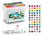Conjunto de Canetas Coloridas Ponta Dupla 60 Peças com Estojo – Versão Preto ou Branco – Para Escrita e Arte