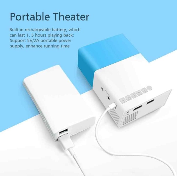 Mini Projetor Portátil LED 1080p Azul/Branco com Saída HDMI Bivolt – 600 Lumens