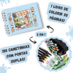 Kit Livro para Colorir Bobbie Goods (Azul) + 120 Canetas Coloridas