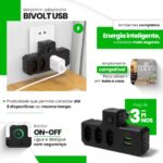 Adaptador de Tomada Benjamin (T) com USB-A e USB-C Bivolt BM-8704A – Versatilidade e Segurança