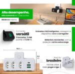 Adaptador de Tomada Benjamin (T) com USB-A e USB-C Bivolt BM-8704A – Versatilidade e Segurança