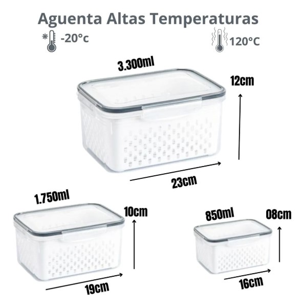 Conjunto Hermético para Alimentos com 3 Potes e Tampa – BM-F1040 – Conservação e Organização