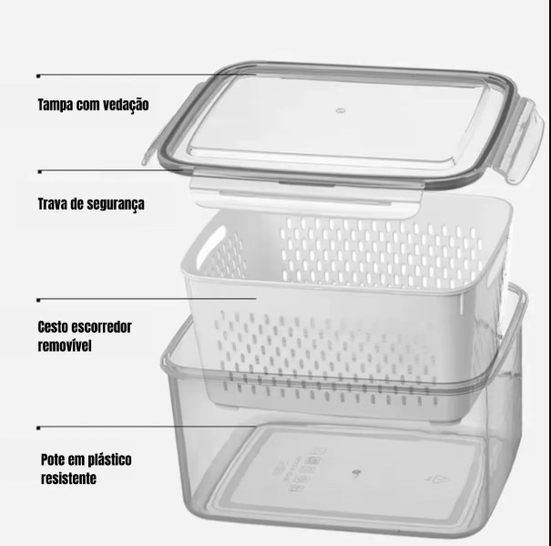 Conjunto Hermético para Alimentos com 3 Potes e Tampa – BM-F1040 – Conservação e Organização