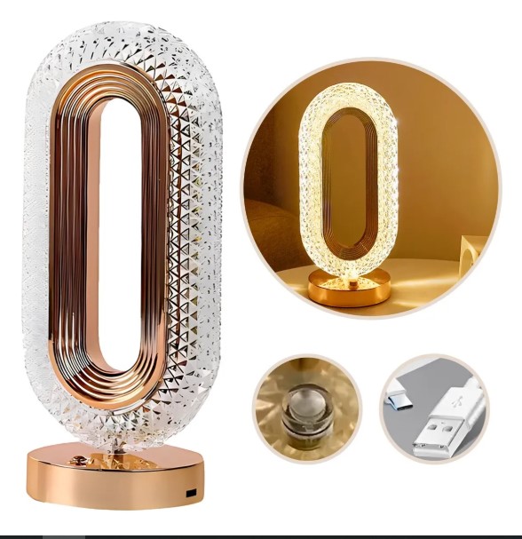 Luminária Abajur Cristal LED Touch Recarregável USB – Estilo Retrô – Modelo BM-F1051