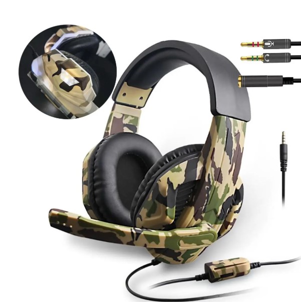 Headset Gamer Exército Camuflado com LED – Compatível Xbox One, PS4, Celular e PC – BM-218 (Cores Sortidas)