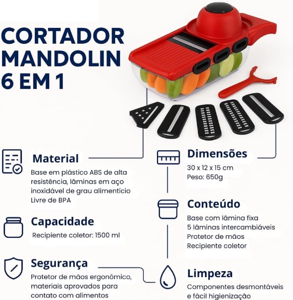 Cortador de Legumes Mandoline Multifuncional 6 em 1 - BM-A16 – Praticidade na Cozinha