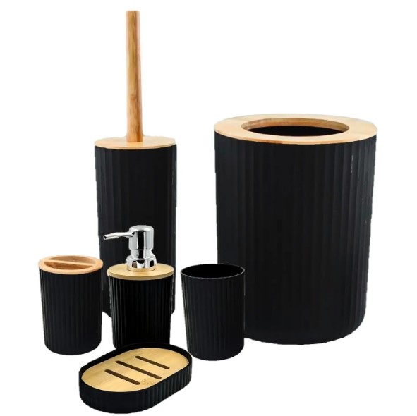 Conjunto de Acessórios para Banheiro em Bambu 6 Peças – Preto – Elegância e Sustentabilidade – BM-F1080A