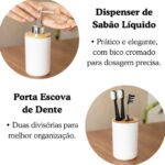 Conjunto de Acessórios para Banheiro 6 Peças em Bambu – Branco – BM-F1080A