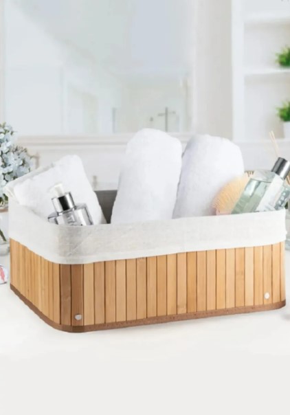 Conjunto 3 Cestos Organizadores Multiuso de Bambu com Forro BM-F1101