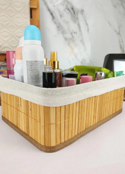 Conjunto 3 Cestos Organizadores Multiuso de Bambu com Forro BM-F1101