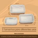 Conjunto 3 Cestos Organizadores Multiuso de Bambu com Forro BM-F1101
