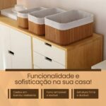 Conjunto 3 Cestos Organizadores Multiuso de Bambu com Forro BM-F1101