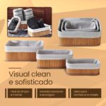 Conjunto 3 Cestos Organizadores Multiuso de Bambu com Forro BM-F1101