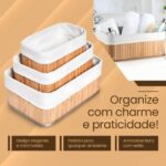 Conjunto 3 Cestos Organizadores Multiuso de Bambu com Forro BM-F1101