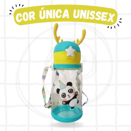 Garrafa Infantil Portátil Panda com Tampa, Canudo e Alça Lateral – Unissex