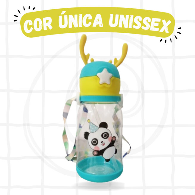 Garrafa Infantil Portátil Panda com Tampa, Canudo e Alça Lateral – Unissex
