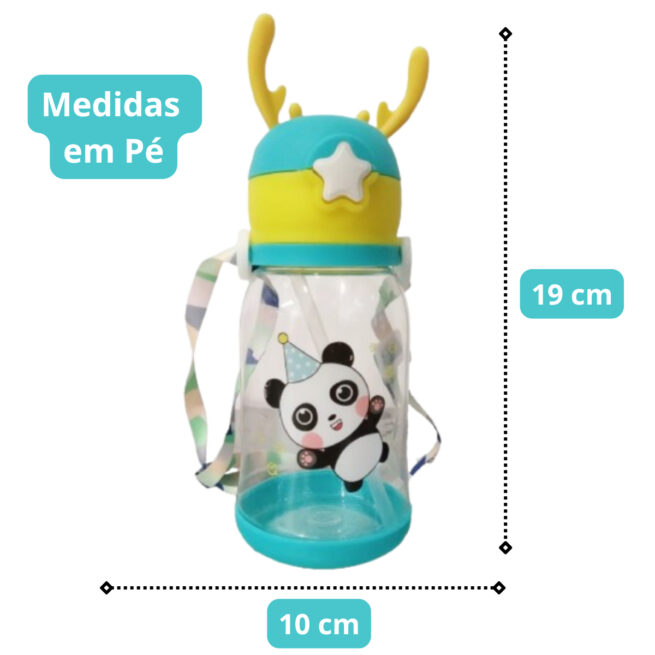 Garrafa Infantil Portátil Panda com Tampa, Canudo e Alça Lateral – Unissex